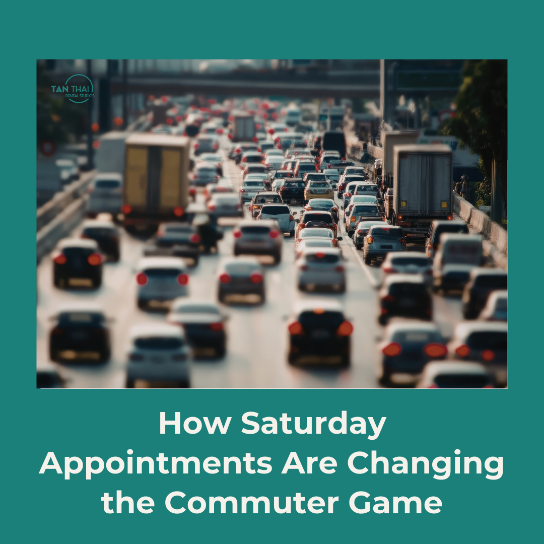 Heavy Bay Area traffic during a commute, illustrating the time-saving benefits of Saturday dental appointments in Vallejo.